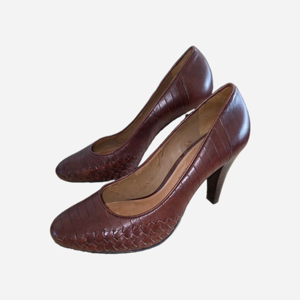 Antonio Melani Acclaim Brown Leather Woven Pumps Heels Women Size 7.5 M